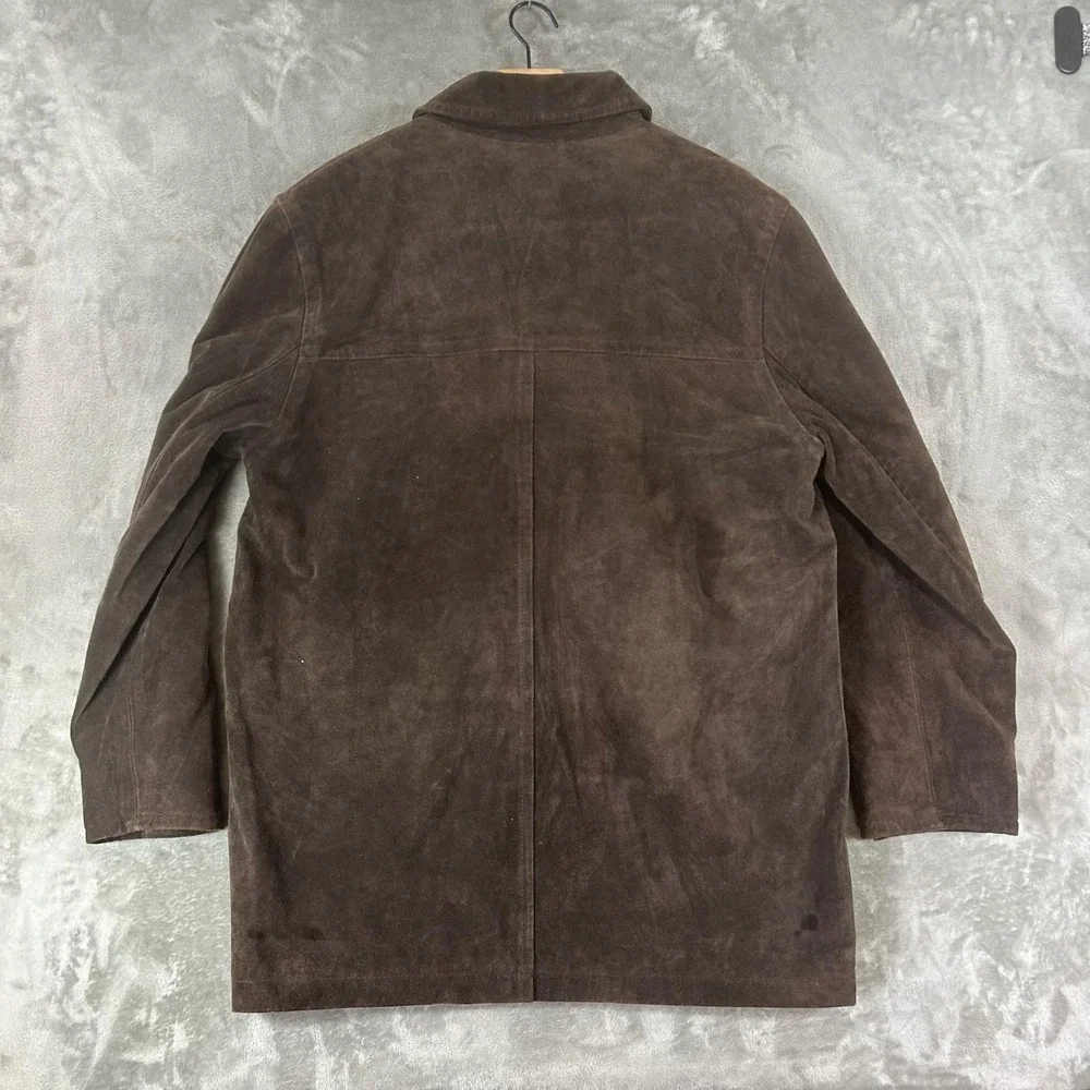 J.Crew Coat Mens Medium Brown Suede Leather Overcoat Wool Lined Single Breasted